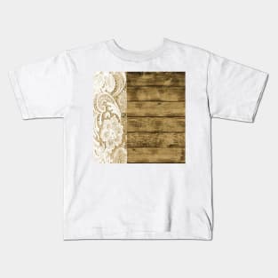 Western Country Barn Wood and Lace Kids T-Shirt